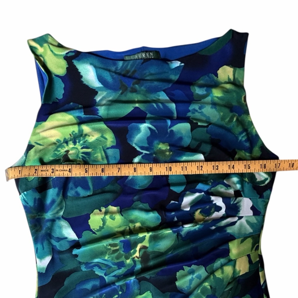 Lauren Ralph Lauren Blue Green Floral Sleeveless Dress, 10 - Picture 8 of 8